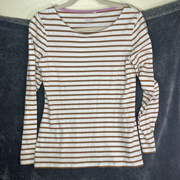 Boden White and brown striped top Women size 6 - Picture 1 of 4